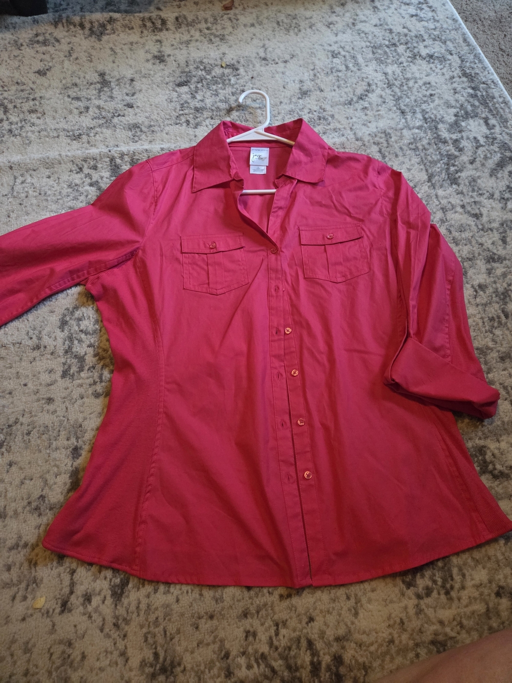 Just My Size 1X Pink Button Front Utility Shirt Blouse